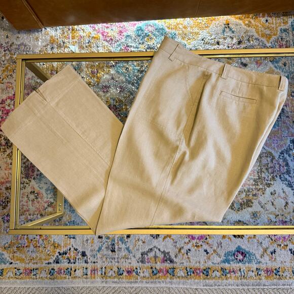 Eddie Bauer 100% Linen Trousers Pants in Khaki Tan Relaxed Blakeley Fit Size 18 - Picture 8 of 9